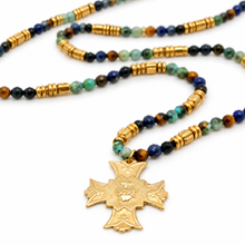 Load image into Gallery viewer, Navy Semi Precious Stone Necklace French Medal Cross French Medal - FMN01A
