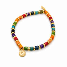 Load image into Gallery viewer, Simple Stone Stretch Bracelet with French Religious Medal - FMB01K
