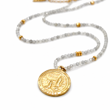 Load image into Gallery viewer, Faceted Mini Labradorite Short Delicate French Religious Medal Necklace - FMN14
