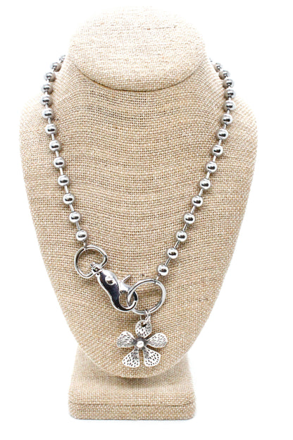 Dotted Flower Pendant Convertible Silver Chain Necklace