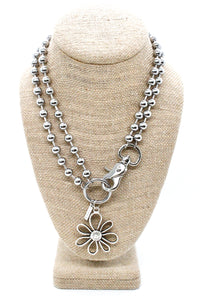 Open Daisy Outline Pendant Convertible Silver Chain Necklace