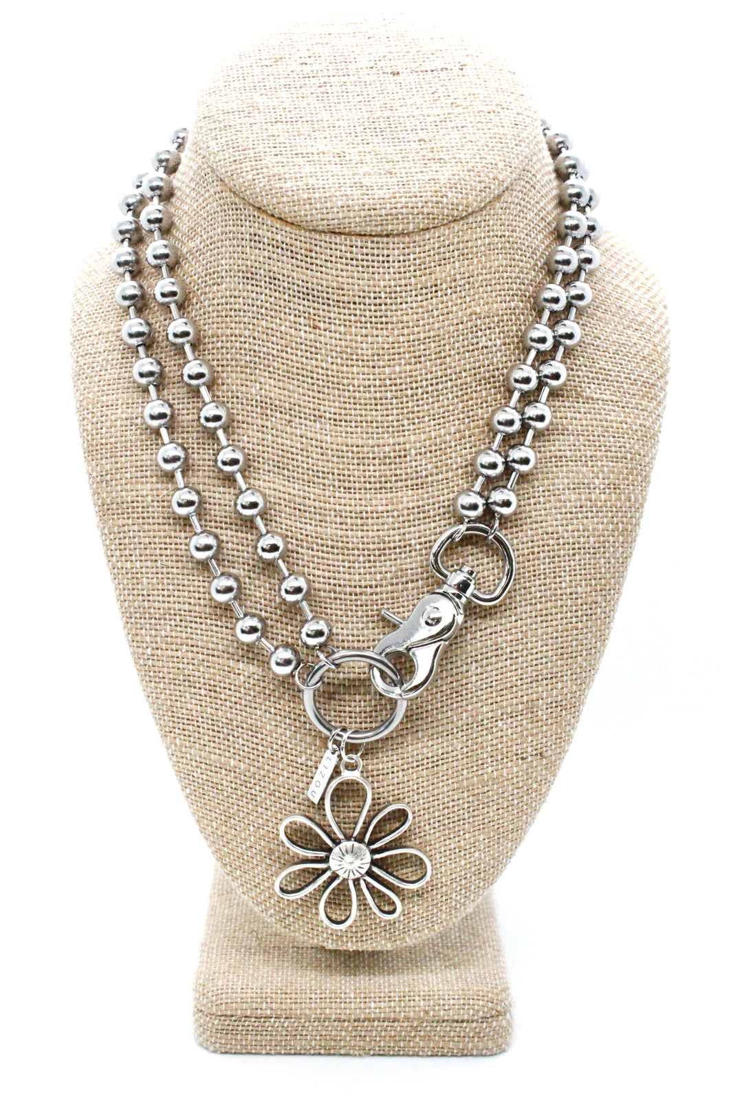 Open Daisy Outline Pendant Convertible Silver Chain Necklace