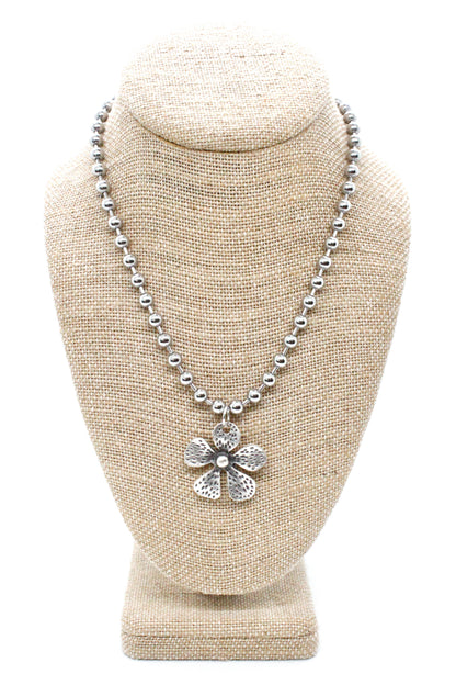 Dotted Flower Pendant Convertible Silver Chain Necklace