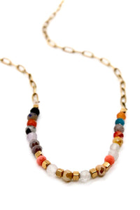 Delicate Semi Precious Stones on Short Gold Necklace -Mini Collection- N3-100