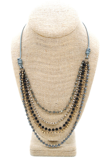 Semi Precious Stone Multi Strand Short Necklace - NLS-Viper