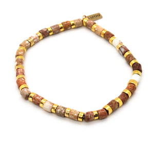 Ivory Semi Precious Stone and Gold Stretch Stone Bracelet -Stone Collection-