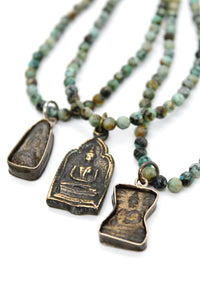 African Turquoise Stretch Necklace with Small Buddha -Buddha Collection-