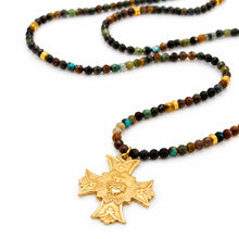 Load image into Gallery viewer, Faceted Mini African Turquoise Short Delicate French Religious Medal Necklace - FMN24
