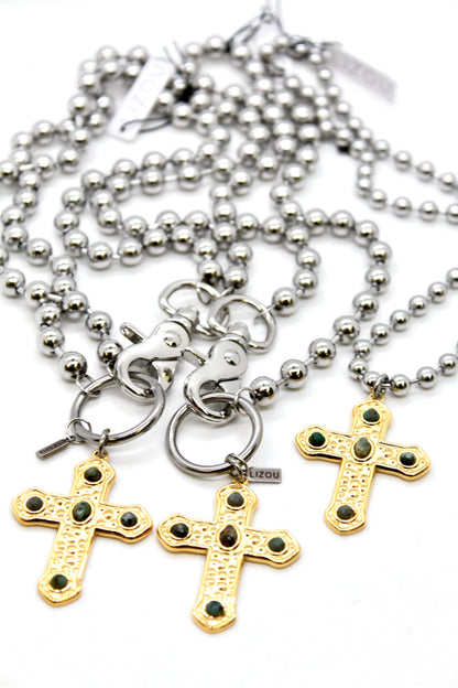 African Turquoise Cross Convertible Silver Chain Necklace
