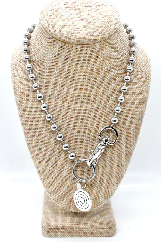 Silver Target Necklace Single Silver Chain Claw Clasp