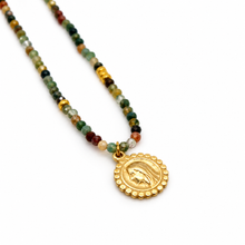 Load image into Gallery viewer, Faceted Mini Indian Agate Short Delicate French Religious Medal Necklace- FMN28
