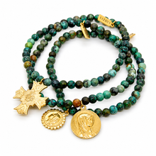 Load image into Gallery viewer, Stretch African Turquoise Bracelet French Religious Medal - FMB18B
