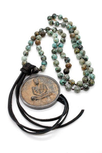 Buddha Necklace 80 - Large African Turquoise Buddha Necklace - One of a Kind -