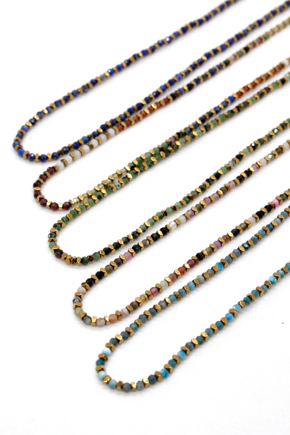 Mini Gold Nugget and Faceted Stone Single Strand Necklace - N2-2618
