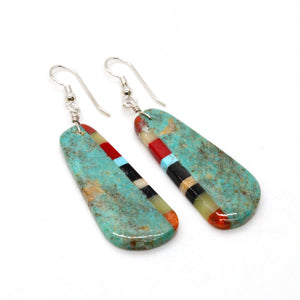 Turquoise Navajo American Indian Mosaic Earrings on Sterling Silver