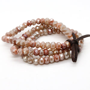 Faceted Peach Agate Three Strand Bracelet -BL-PA