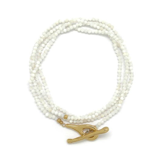 Luxury Faceted Mother of Pearl Stone Long Necklace - N2-2624MOP