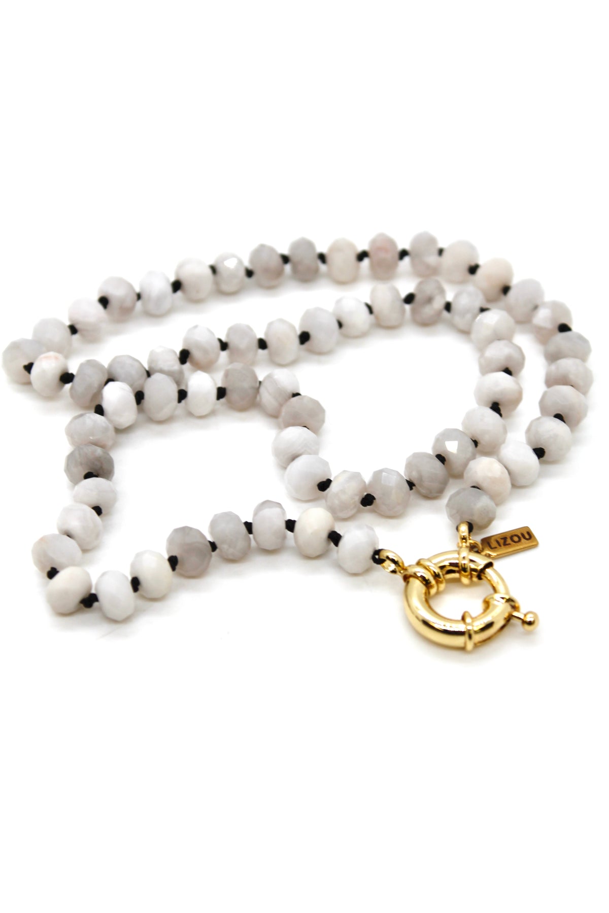 Hand-Knotted Short Faceted White Agate Beaded Necklace - NLS-WLA