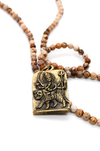 Load image into Gallery viewer, Jasper Stretch Short Necklace or Bracelet with Reversible Brass Durga Charm -The Buddha Collection- NS-JP-GL
