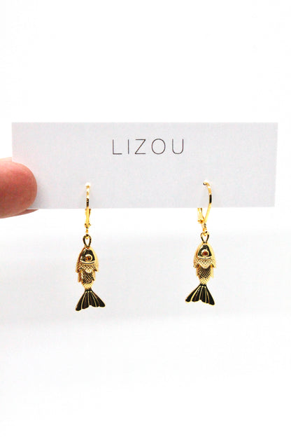 Small Articulated Gold Fish Earrings - E4-267s