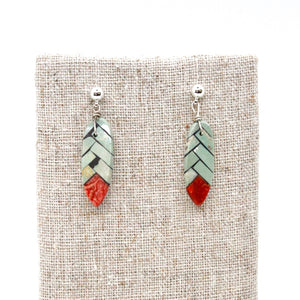 Navajo American Indian Turquoise and Coral Feather Earrings