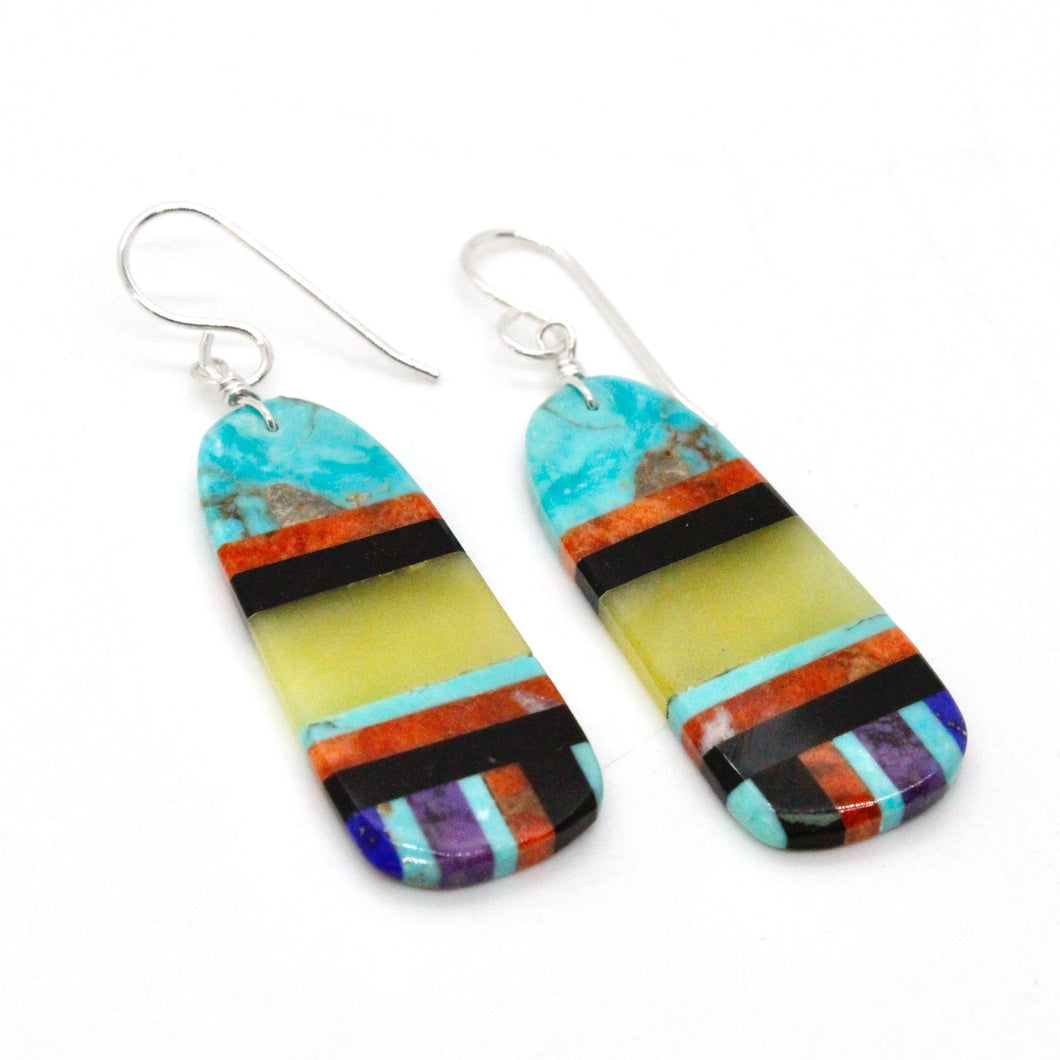 Turquoise Navajo American Indian Mosaic Earrings on Sterling Silver