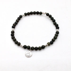 Semi Precious Stone Mini Bracelet with Sterling Saint Charm -French Medals Collection-