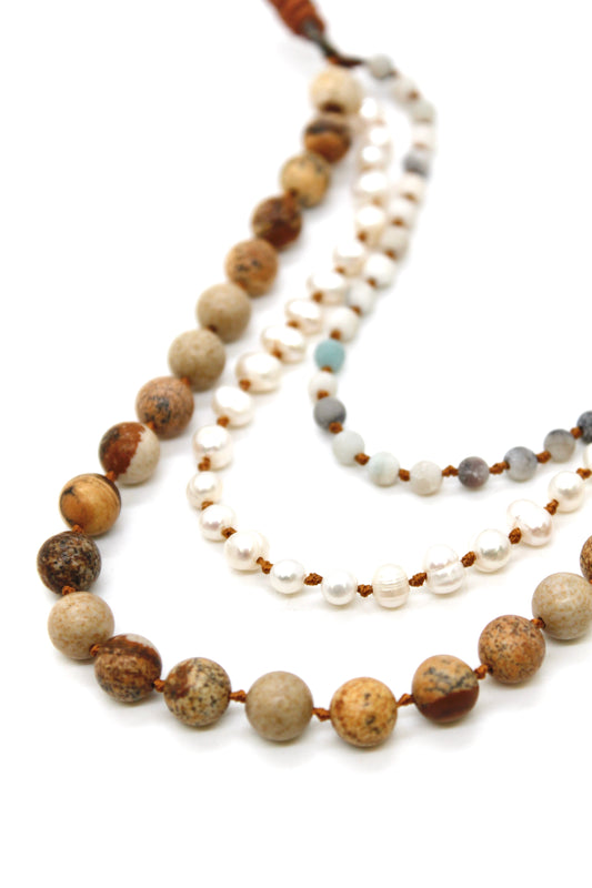 Semi Precious Stone Multi Strand Short Necklace - N4-006