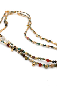 Museum Style Gold Plate and Semi Precious Stone Double Length Necklace -French Flair Collection-