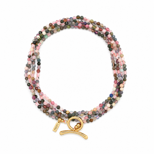 Colorful Faceted Agate Toggle Clasp Wrap Bracelet or Necklace - N2-2785A