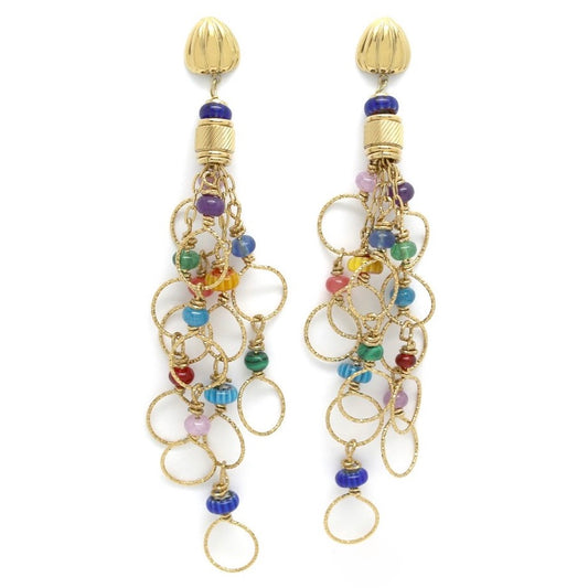 Museum Style Multi Rainbow Millefiori Hand Wrapped Loop Earrings - E4-248