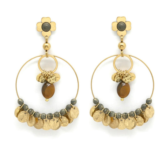 Pyrite and Tiger's Eye Shamrock Earrings - E4-333