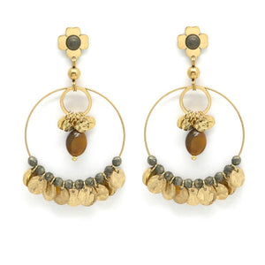 Pyrite and Tiger's Eye Shamrock Earrings - E4-333