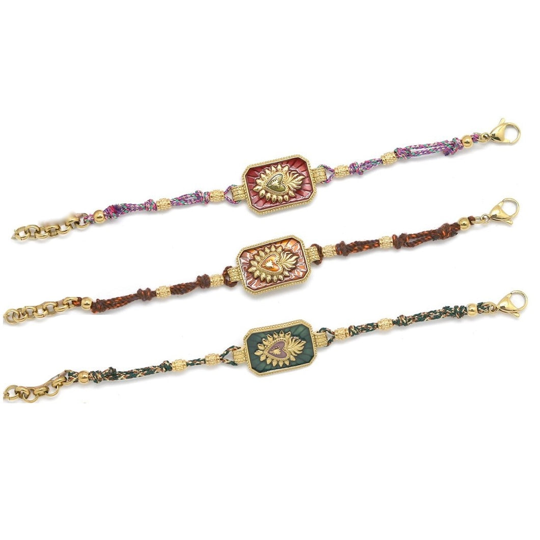 Flaming Heart Braided Bracelet - B4-029