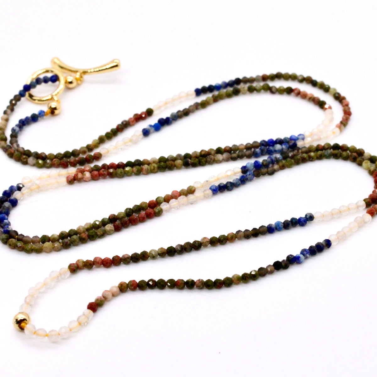 Delicate Faceted Mini Semi Precious Stone Mix Beaded Necklace - N9-017