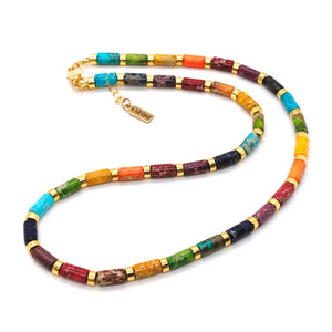 Multi Color Stone and Short Beaded Necklace