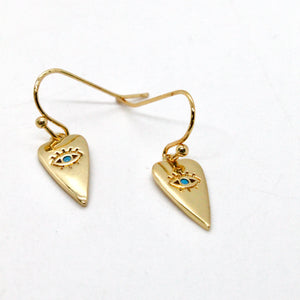 Small Gold Heart Evil Eye Earrings E4-225 -French Flair Collection-