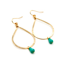 Load image into Gallery viewer, Simple Teal Drop Gold Earrings - E1-007
