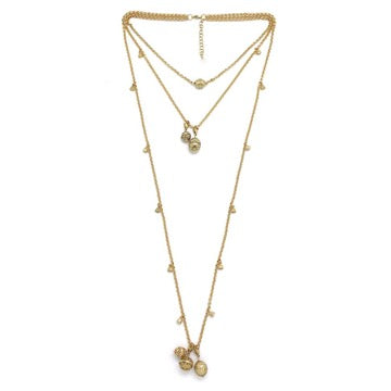 Delicate 18K Gold 3 Row Necklace with Charms