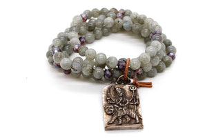 Luxury Labradorite and Crystal Bracelet with Durga Pendant -The Buddha Collection- BL-Smoke-SL