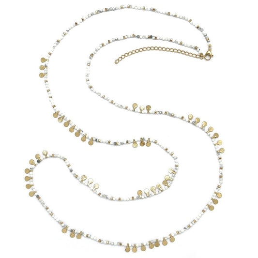 Museum Style Howlite Stone Necklace with 24K Gold Plate Mini Charms -  N2-2688