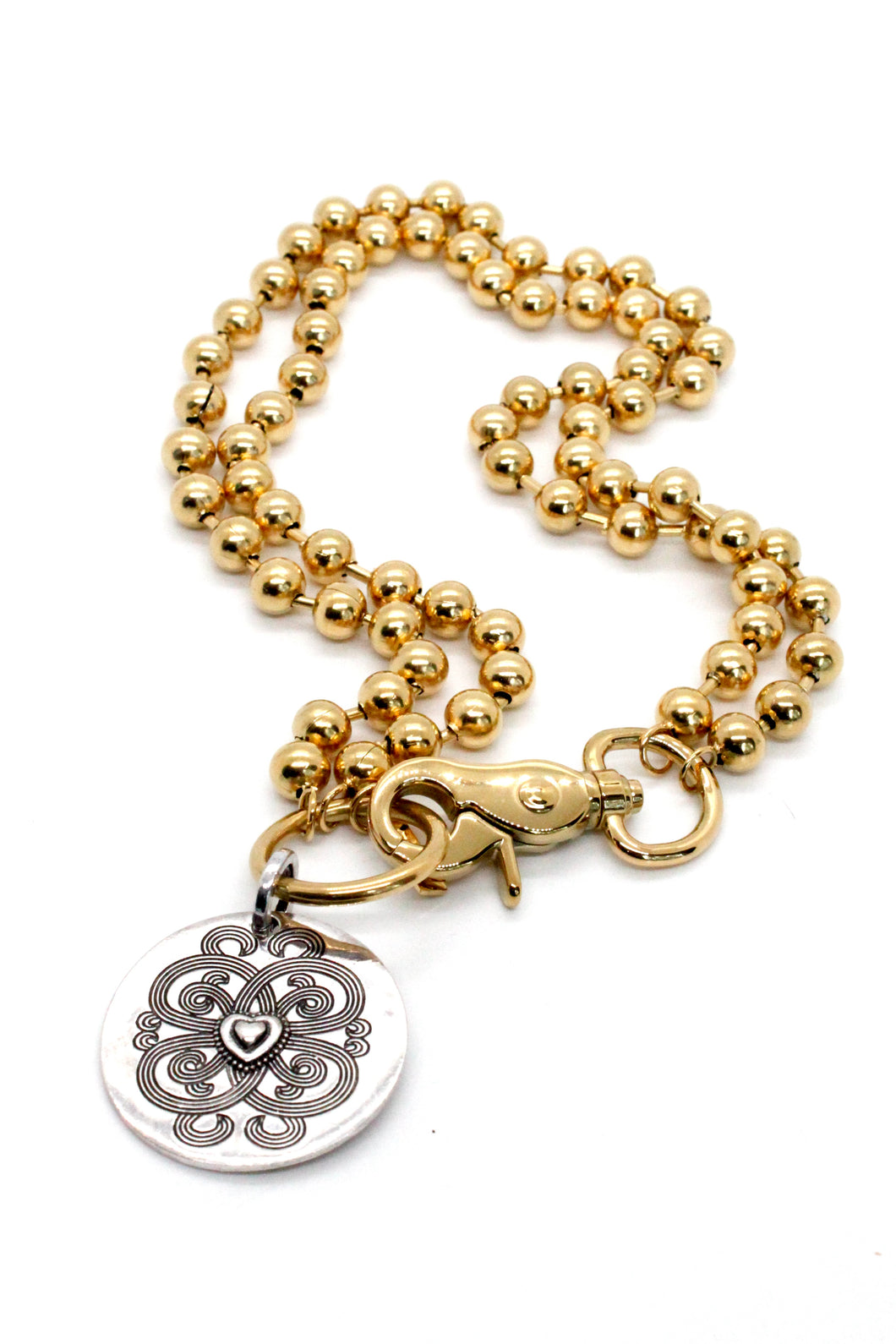 Convertible Necklace Short or Long With Heart Design Disc - N2-228GD
