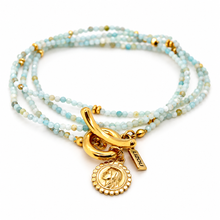 Load image into Gallery viewer, Faceted Mini Amazonite Long Delicate French Religious Medal Necklace - FMN04

