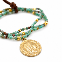 Load image into Gallery viewer, Stretch 3 Strand Mini Faceted Phoenix Stone Bracelet French Religious Medal- FMB15
