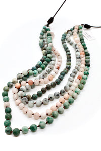 Large Semi Precious Stone Hand Knotted Long Necklace on Genuine Leather -Layers Collection- NLL-M37