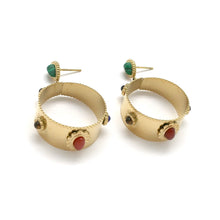 Load image into Gallery viewer, Semi Precious Stones on Wide Hoop Dangle Earrings - E4-365
