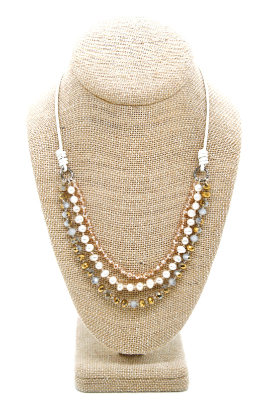 Semi Precious Stone Multi Strand Short Necklace - N4-015