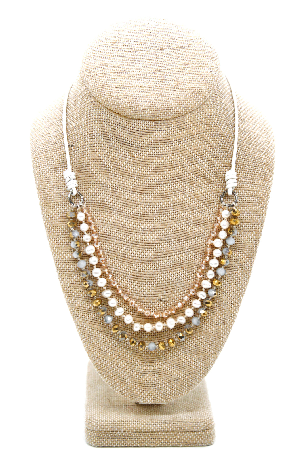 Semi Precious Stone Multi Strand Short Necklace - N4-015