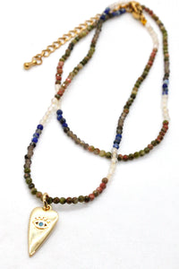 Evil Eye Heart Charm on Faceted Semi Precious Stone Necklace N2-2436 -French Flair Collection-