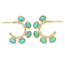 Load image into Gallery viewer, Five Turquoise Dot Gold Hoop Earrings -French Flair Collection-
